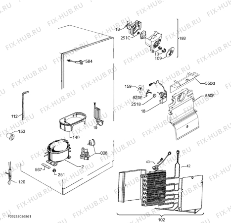 Взрыв-схема холодильника Zoppas PRB34312WA - Схема узла Cooling system 017